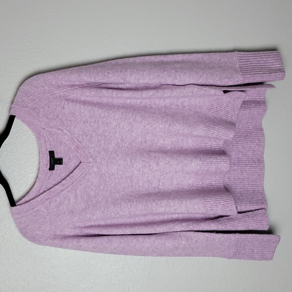 J Crew Supersoft Yarn V-neck Sweater Wool Alpaca Blend Ribbed Hem Hi-Lo Boxy Fit - Picture 2 of 10